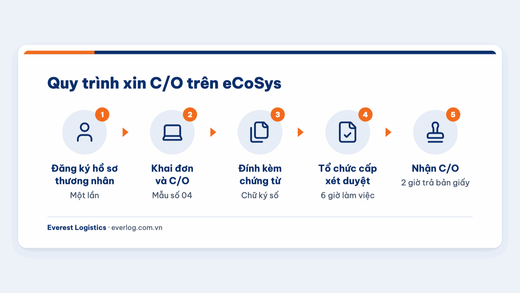 Quy trình xin C/O trên eCoSys gồm năm bước